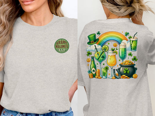 Scrappy Malone's Bar, Shamrock Pub Sign, Irish Bar, St Patricks Day Decor, Green Circle, Irish Pub Signage T-Shirt - Scrappy Malone's Bar 100-Proof Humor - Cloud 16 Clothing Co.