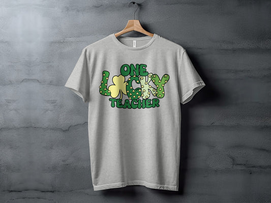 One Lucky Teacher Graphic Tee Novelty Shirt