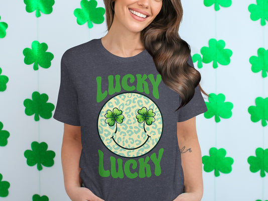Lucky Shamrock Smiley Face T-Shirt for St. Patrick's Day