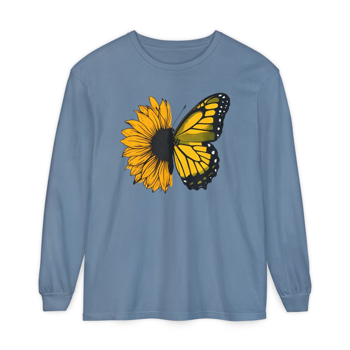 Sunflower Butterfly Long Sleeve Tee - Boho Nature Lover Shirt | Eco-Friendly Spring Fashion