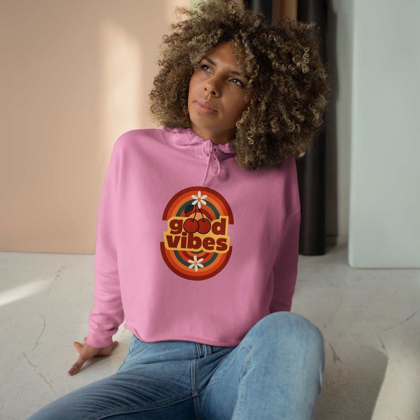 Good Vibes Crop Hoodie - Boho Festival Fashion for Women