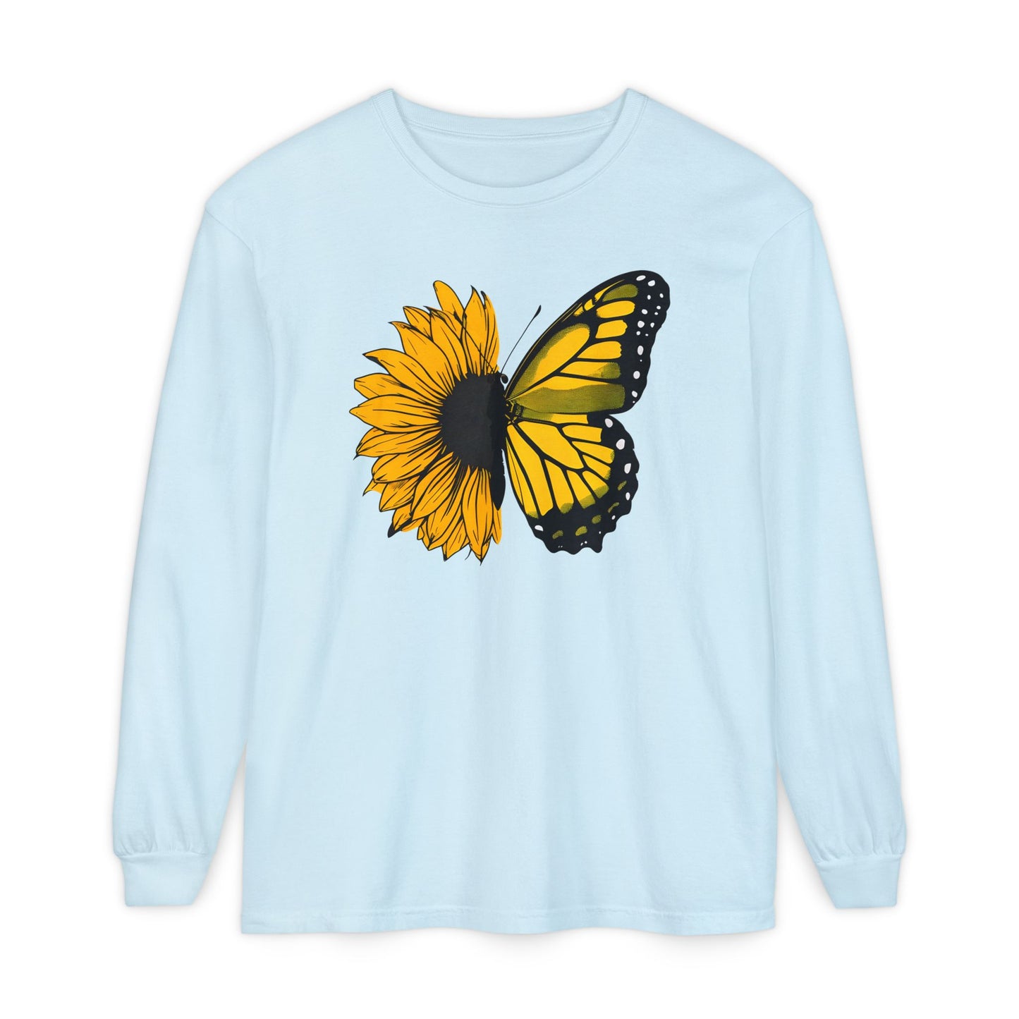 Sunflower Butterfly Long Sleeve Tee - Boho Nature Lover Shirt | Eco-Friendly Spring Fashion