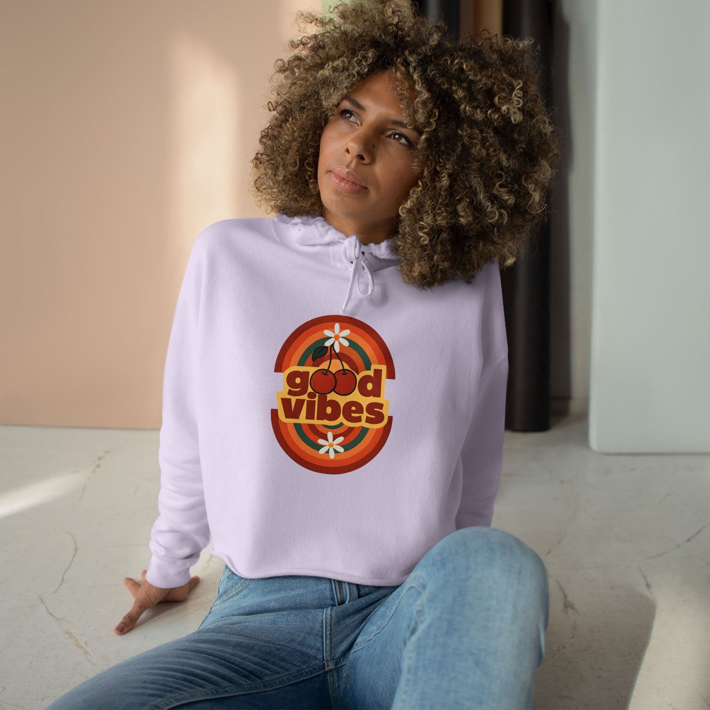 Good Vibes Crop Hoodie - Boho Festival Fashion for Women