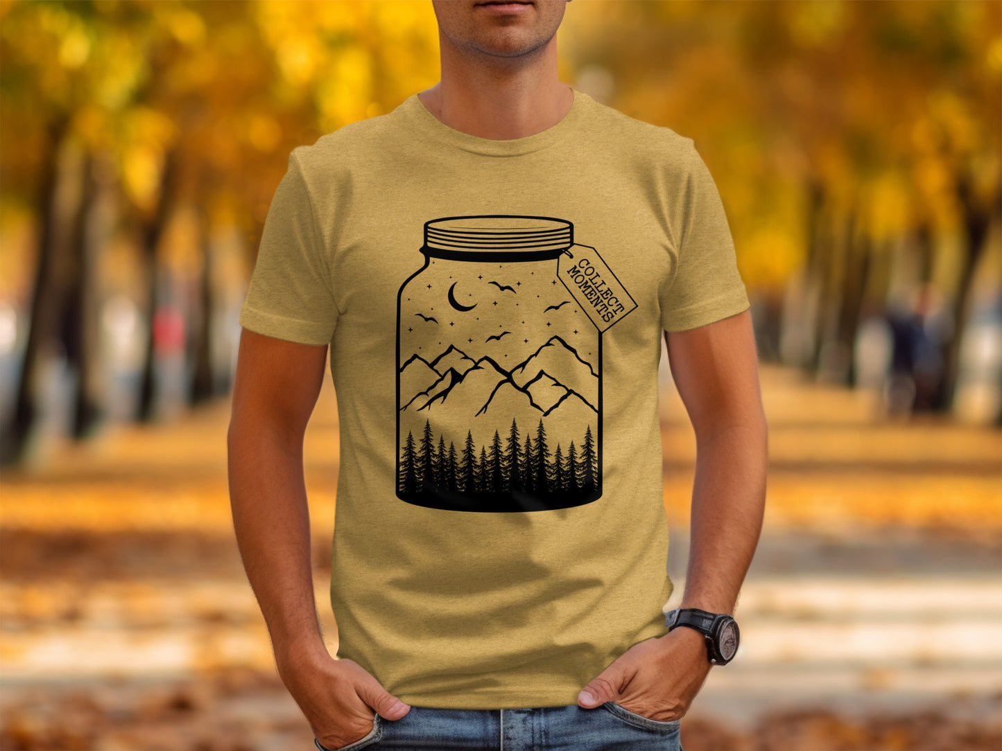Collect Moments Jar with Mountains Scene Design T-Shirt T-Shirt - Outdoor & Adventure Collection - Mile Marker 16 Gear by Cloud 16 Clothing Co.