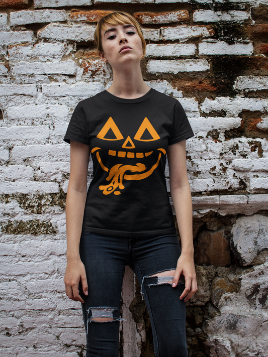 Halloween Pumpkin Face T-Shirt - Funny Fall Tee for Spooky Season