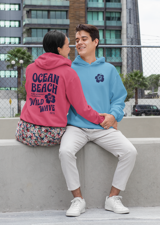 Ocean Beach Floral Hoodie - Surf-Inspired Unisex Fleece for Beach Lovers