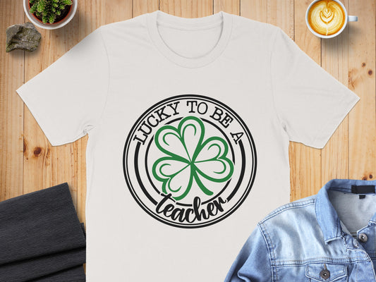 Lucky to Be a Teacher Shamrock Graphic T-shirt
