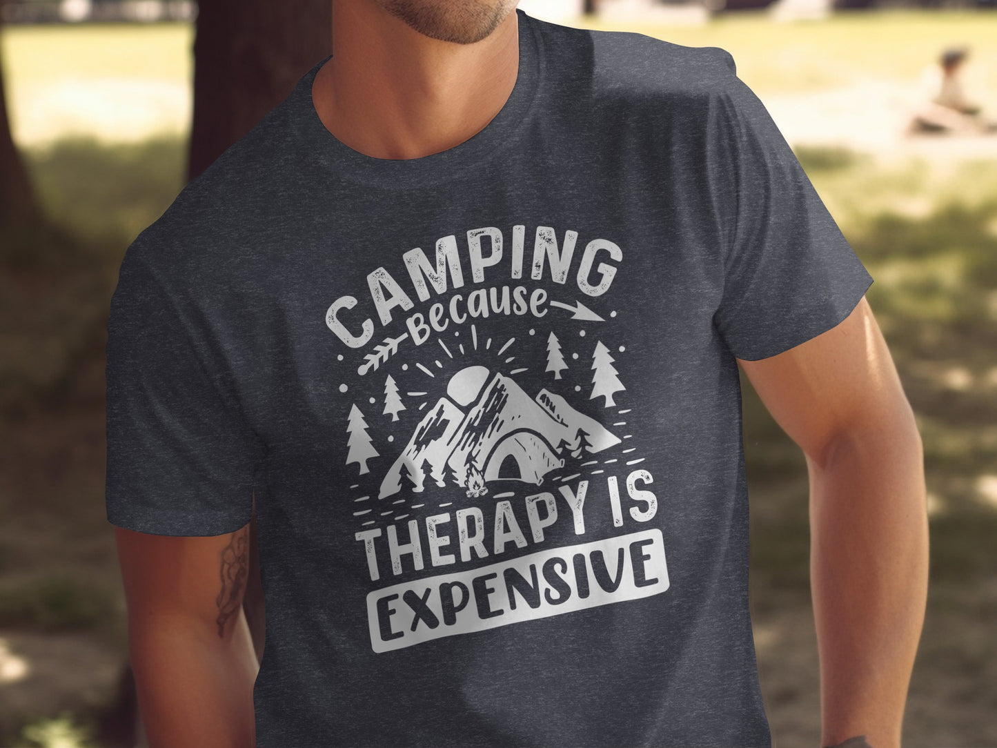 Camping Because Therapy Is Expensive Graphic T-Shirt T-Shirt - Outdoor & Adventure Collection - Mile Marker 16 Gear by Cloud 16 Clothing Co.