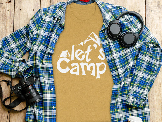 Lets Camp Tent With Mountain T-Shirt T-Shirt - Outdoor & Adventure Collection - Mile Marker 16 Gear by Cloud 16 Clothing Co.