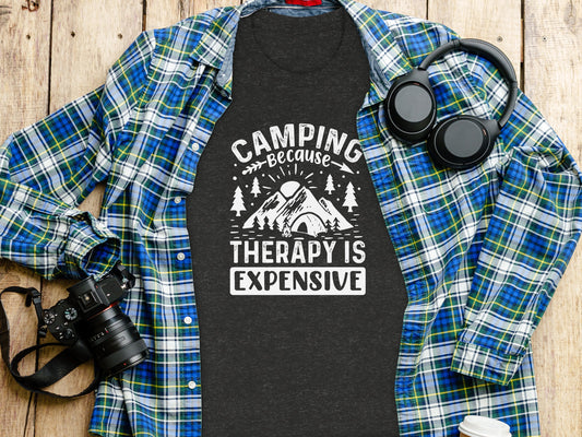 Camping Because Therapy Is Expensive Graphic T-Shirt T-Shirt - Outdoor & Adventure Collection - Mile Marker 16 Gear by Cloud 16 Clothing Co.