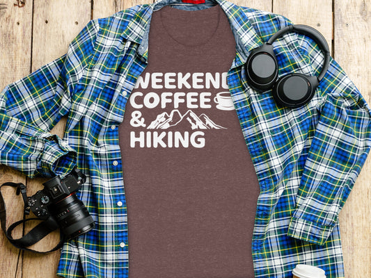 Weekends Coffee And Hiking Graphic Design Funny T-Shirt T-Shirt - Outdoor & Adventure Collection - Mile Marker 16 Gear by Cloud 16 Clothing Co.