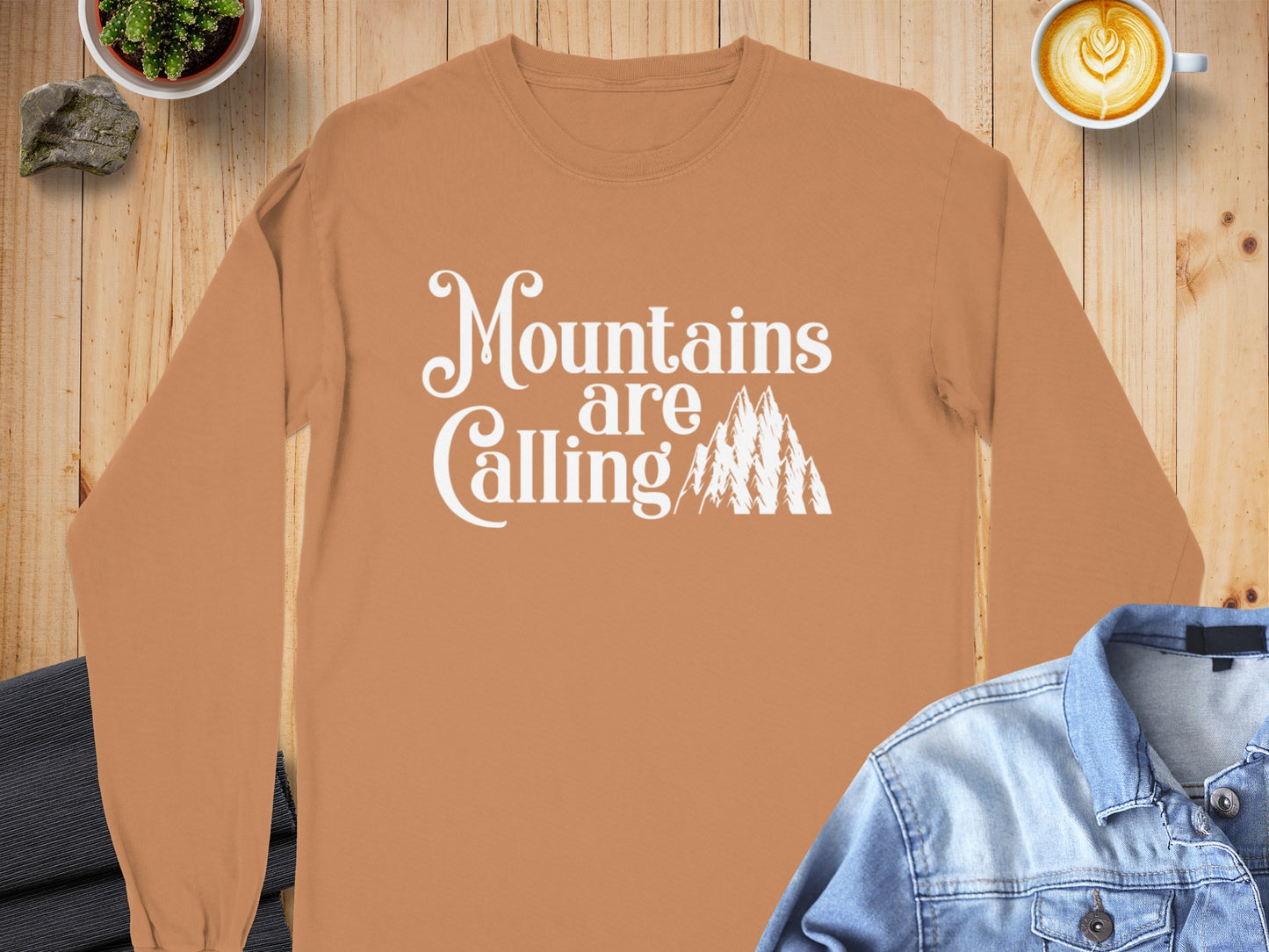 Mountains Are Calling Print Long Sleeve Shirt