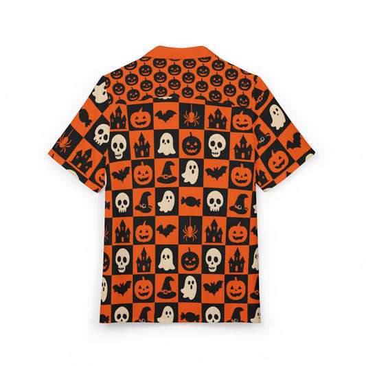 Halloween Hawaiian Shirt - Spooky Pumpkin Ghost Print Unisex Button-Down