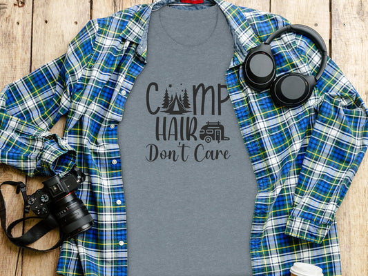 Camp Hair Dont Care Camping Summer Vacation T-Shirt T-Shirt - Outdoor & Adventure Collection - Mile Marker 16 Gear by Cloud 16 Clothing Co.
