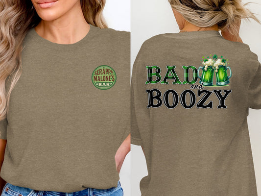 Scrappy Malone's Bar, Pub Logo Artwork, Green Bar Emblem, Man Cave Decor, Irish Bar Sign, Vintage Inspired Design T-Shirt - Scrappy Malone's Bar 100-Proof Humor - Cloud 16 Clothing Co.