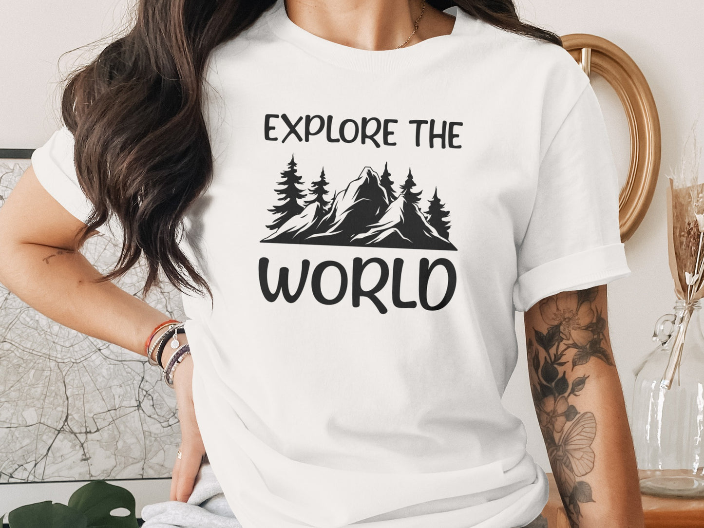 Explore The World Mountain Silhouette Hiking Adventure T-Shirt T-Shirt - Outdoor & Adventure Collection - Mile Marker 16 Gear by Cloud 16 Clothing Co.