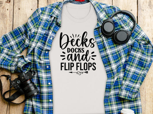 Decks Docks And Flip Flops Arrow Summer Funny T-Shirt T-Shirt - Outdoor & Adventure Collection - Mile Marker 16 Gear by Cloud 16 Clothing Co.