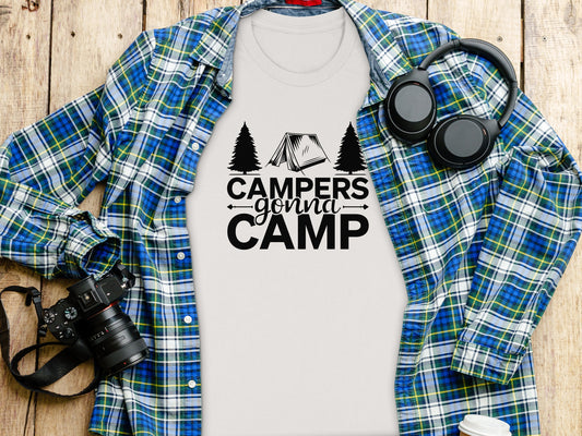 Campers Gonna Camp Tent and Trees Design Graphic T-Shirt T-Shirt - Outdoor & Adventure Collection - Mile Marker 16 Gear by Cloud 16 Clothing Co.