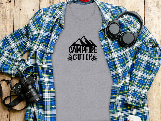 Campfire Cutie With Mountain Silhouette Graphic T-Shirt T-Shirt - Outdoor & Adventure Collection - Mile Marker 16 Gear by Cloud 16 Clothing Co.