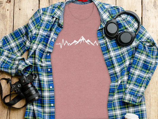 Mountain Heartbeat Line Illustration Graphic Design T-Shirt T-Shirt - Outdoor & Adventure Collection - Mile Marker 16 Gear by Cloud 16 Clothing Co.