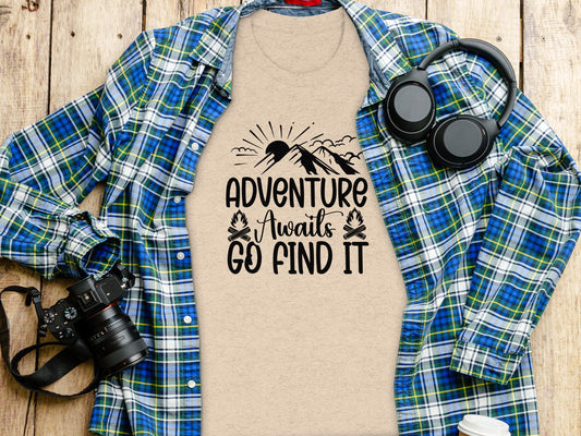 Adventure Awaits Go Find It Outdoorsy Graphic T-Shirt T-Shirt - Outdoor & Adventure Collection - Mile Marker 16 Gear by Cloud 16 Clothing Co.