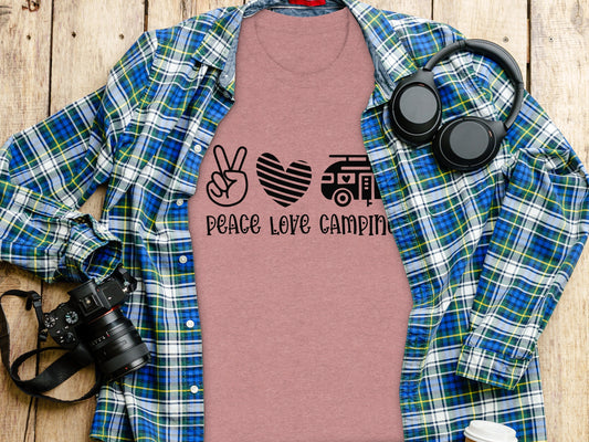 Peace Love Camping Symbol Design Graphic Novelty T-Shirt T-Shirt - Outdoor & Adventure Collection - Mile Marker 16 Gear by Cloud 16 Clothing Co.