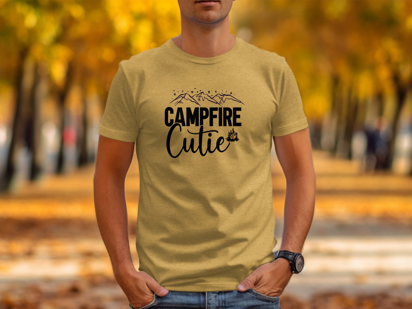Campfire Cutie with Mountain Print Graphic Novelty T-Shirt T-Shirt - Outdoor & Adventure Collection - Mile Marker 16 Gear by Cloud 16 Clothing Co.