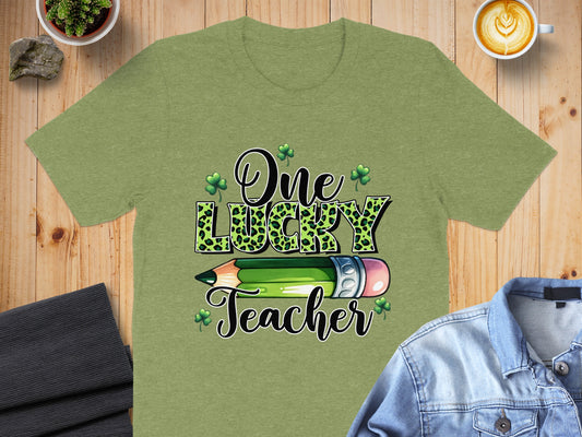 One Lucky Teacher Shamrock Pencil Graphic T-shirt