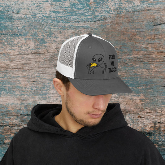 Alien Taco Lover Snapback Hat - Funny Trucker Cap for Foodies & Space Enthusiasts