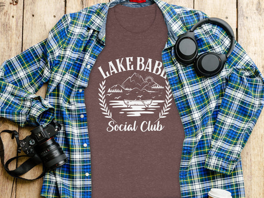 Lake Babe Social Club Mountains and Boat Graphic T-Shirt T-Shirt - Outdoor & Adventure Collection - Mile Marker 16 Gear by Cloud 16 Clothing Co.