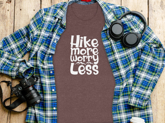 Hike More Worry Less Graphic Design Motivational T-Shirt T-Shirt - Outdoor & Adventure Collection - Mile Marker 16 Gear by Cloud 16 Clothing Co.