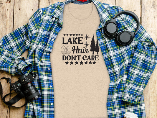 Lake with Hair Don't Care Graphic Image Printed T-Shirt T-Shirt - Outdoor & Adventure Collection - Mile Marker 16 Gear by Cloud 16 Clothing Co.