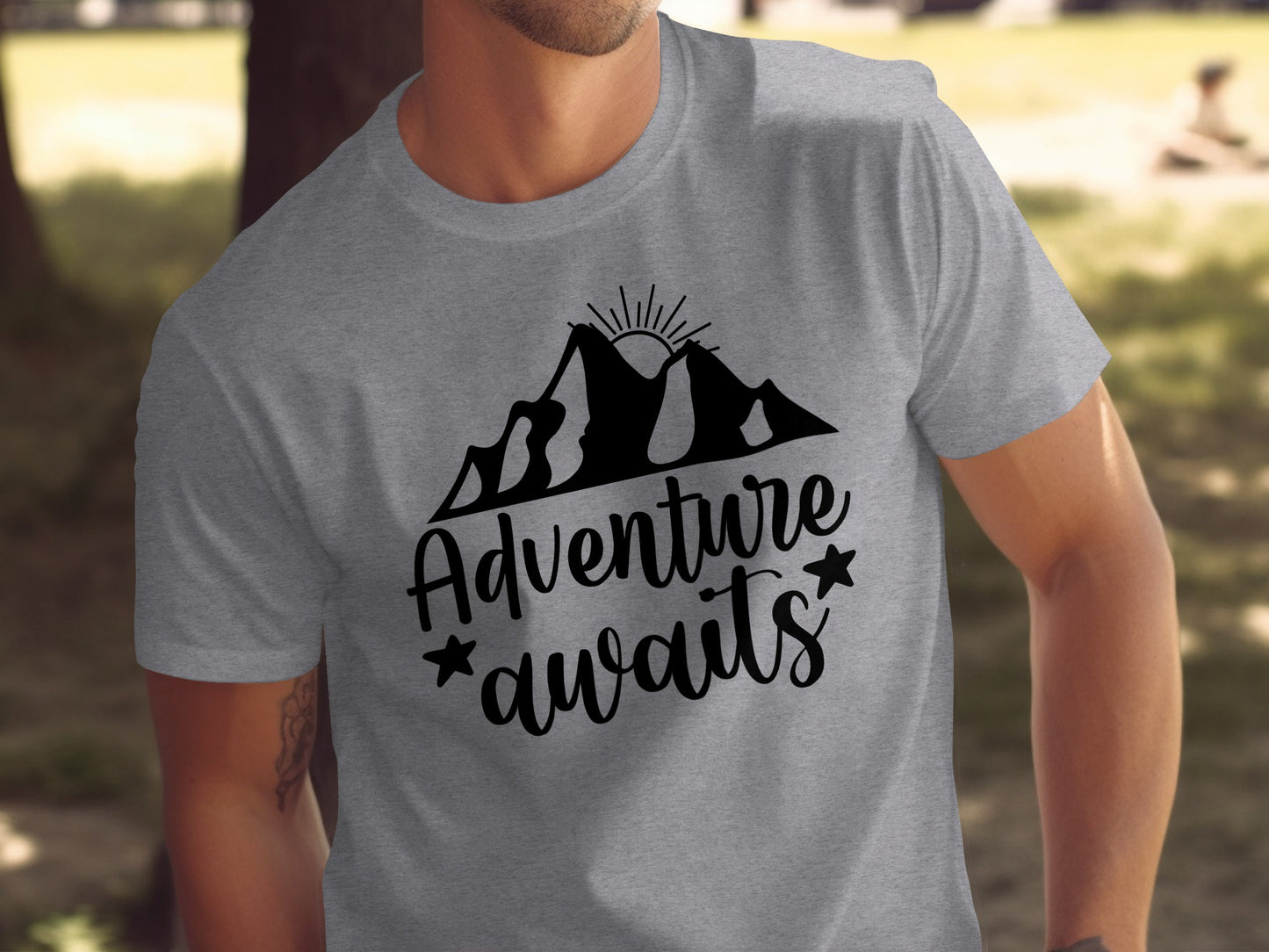 Adventure Awaits with Mountain and Star Graphic T-Shirt T-Shirt - Outdoor & Adventure Collection - Mile Marker 16 Gear by Cloud 16 Clothing Co.