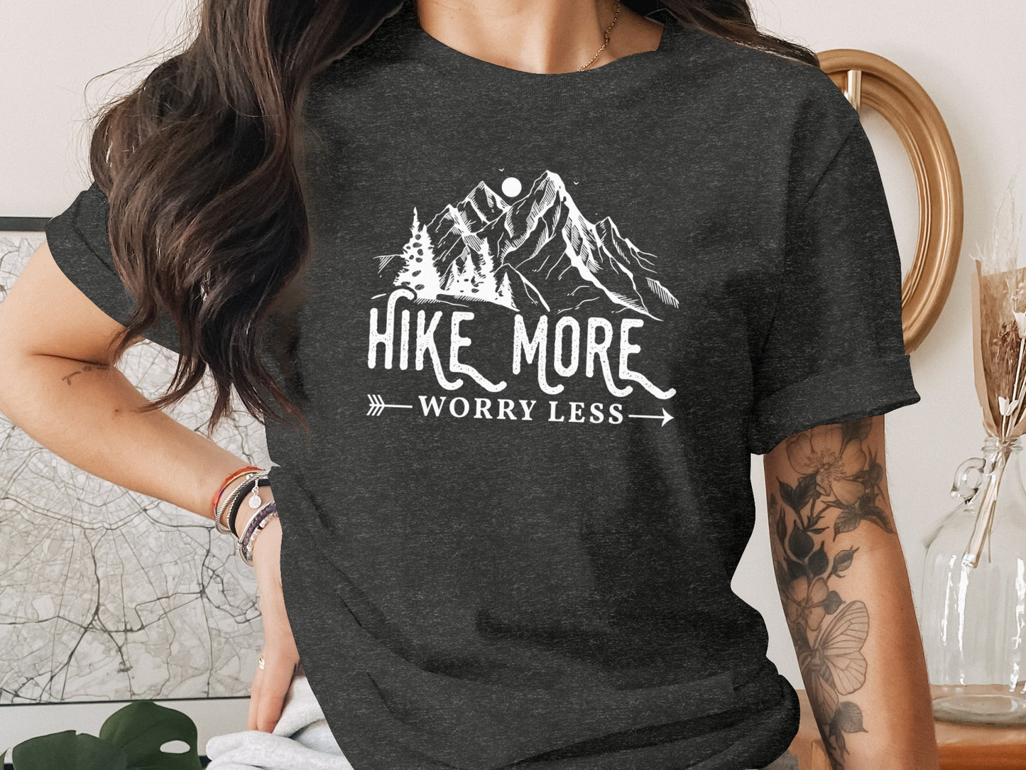 Hike More Worry Less Mountains Graphic Image T-Shirt T-Shirt - Outdoor & Adventure Collection - Mile Marker 16 Gear by Cloud 16 Clothing Co.