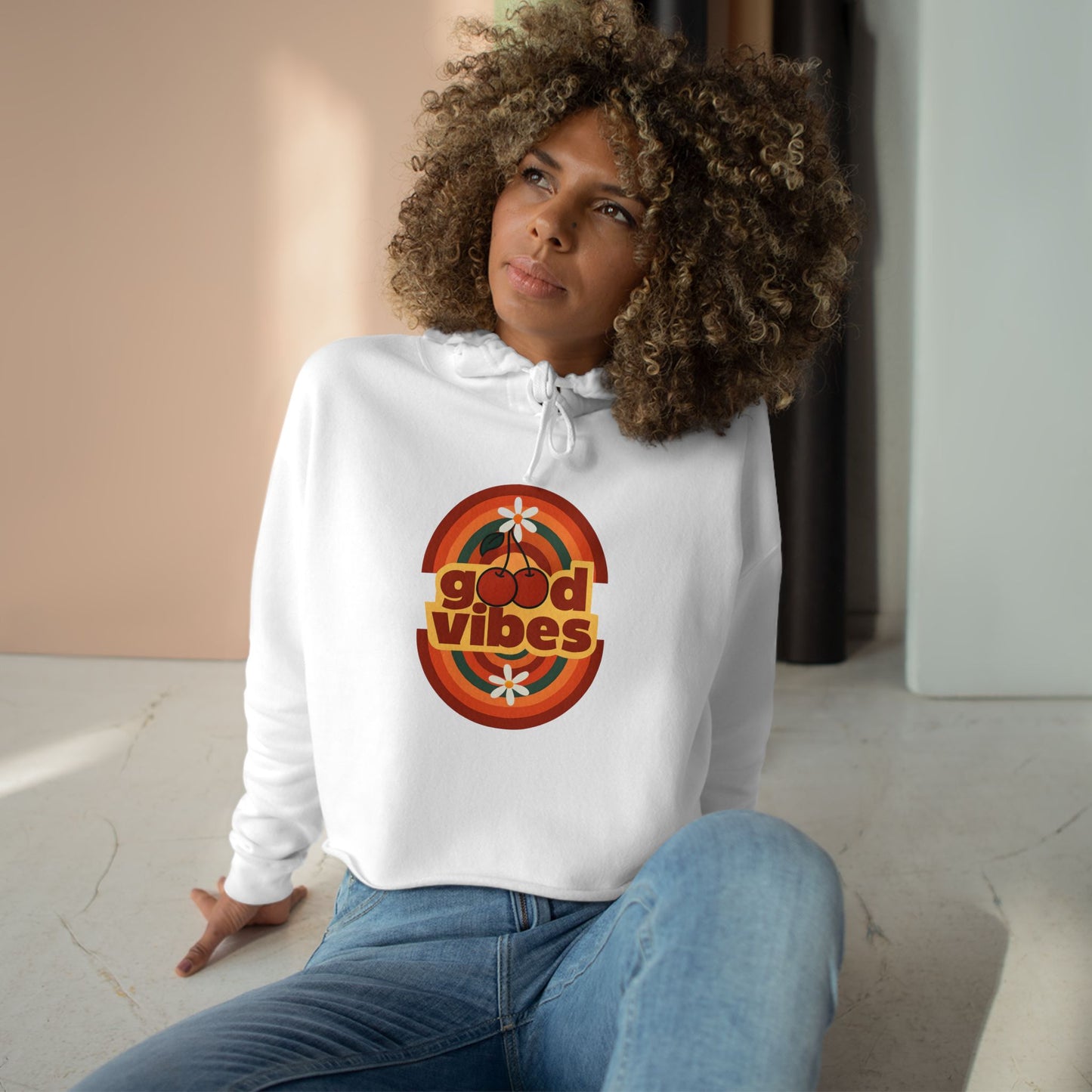Good Vibes Crop Hoodie - Boho Festival Fashion for Women