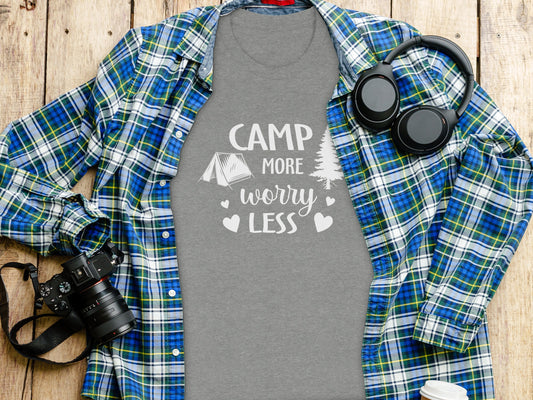 Camp More Worry Less Camping Adventure Graphic T-Shirt T-Shirt - Outdoor & Adventure Collection - Mile Marker 16 Gear by Cloud 16 Clothing Co.