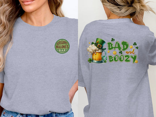 Scrappy Malone's Bar, Irish Bar Logo, Clover Decor, Celtic Knot, Bar Decor, Man Cave, Pub Sign, St Patricks Day, Retro Vintage Style T-Shirt - Scrappy Malone's Bar 100-Proof Humor - Cloud 16 Clothing Co.