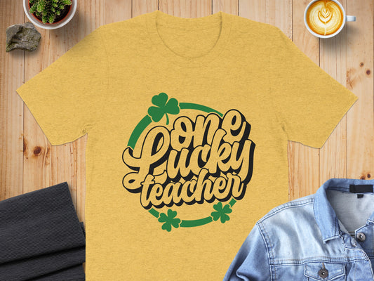 One Lucky Teacher Clover Graphic Tee Shirt Design