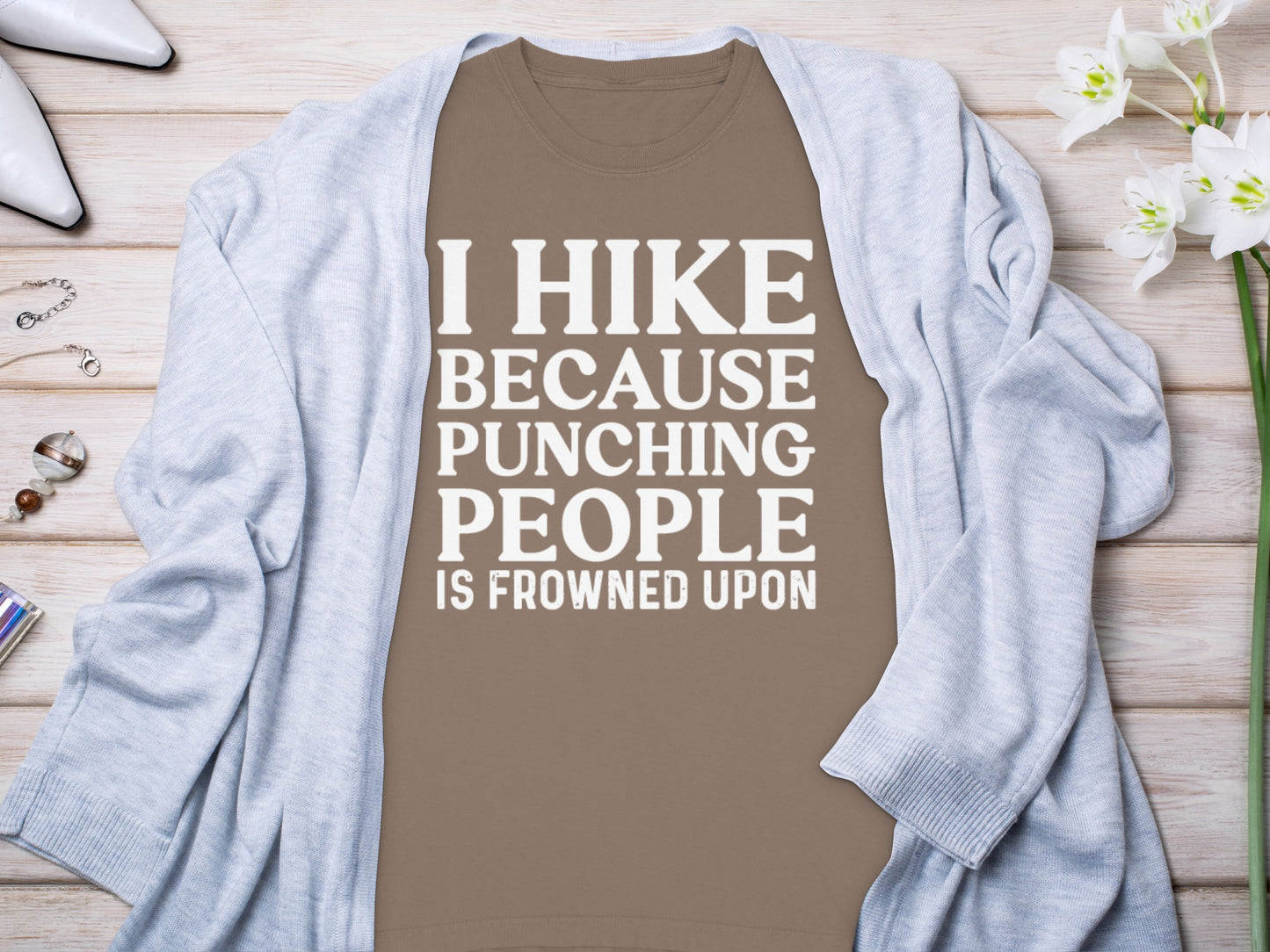 I Hike Because Punching People Is Frowned Upon Long Sleeve T-Shirt Long Sleeve Tee - Outdoor & Adventure Collection - Mile Marker 16 Gear by Cloud 16 Clothing Co.