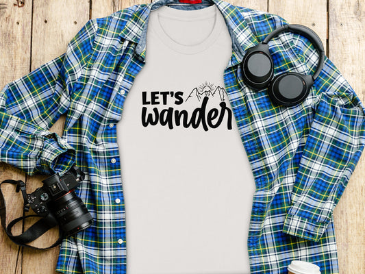 Let's Wander Mountain and Sun Graphic Adventure T-Shirt T-Shirt - Outdoor & Adventure Collection - Mile Marker 16 Gear by Cloud 16 Clothing Co.