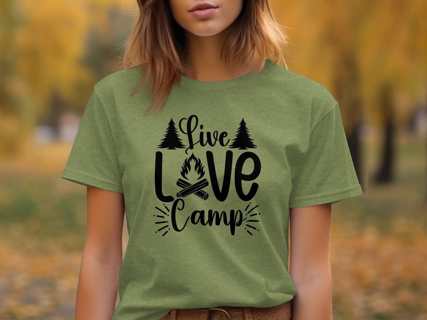 Live Love Camp with Campfire and Trees Graphic T-Shirt T-Shirt - Outdoor & Adventure Collection - Mile Marker 16 Gear by Cloud 16 Clothing Co.