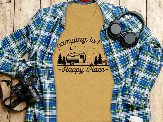 Camping Is My Happy Place Adventure Graphic T-Shirt T-Shirt - Outdoor & Adventure Collection - Mile Marker 16 Gear by Cloud 16 Clothing Co.
