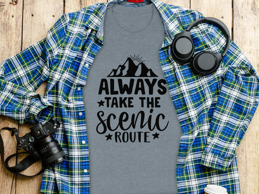 Always Take The Scenic Route With Mountains T-Shirt T-Shirt - Outdoor & Adventure Collection - Mile Marker 16 Gear by Cloud 16 Clothing Co.