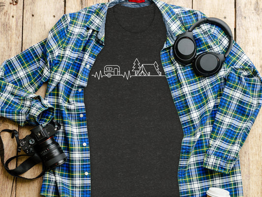 Camping Heartbeat Graphic Summer Outdoor Adventure T-Shirt T-Shirt - Outdoor & Adventure Collection - Mile Marker 16 Gear by Cloud 16 Clothing Co.