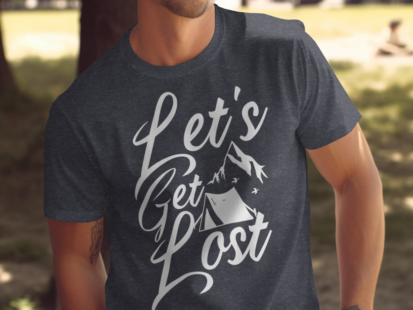Lets Get Lost Tent and Mountain Graphic Design T-Shirt T-Shirt - Outdoor & Adventure Collection - Mile Marker 16 Gear by Cloud 16 Clothing Co.