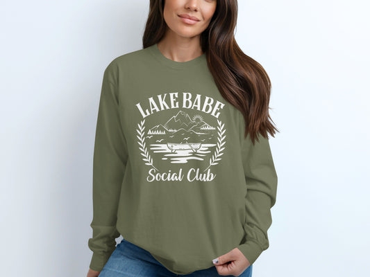 Lake Babe Social Club Vacation Outdoors Design Long Sleeve T-Shirt Long Sleeve Tee - Outdoor & Adventure Collection - Mile Marker 16 Gear by Cloud 16 Clothing Co.