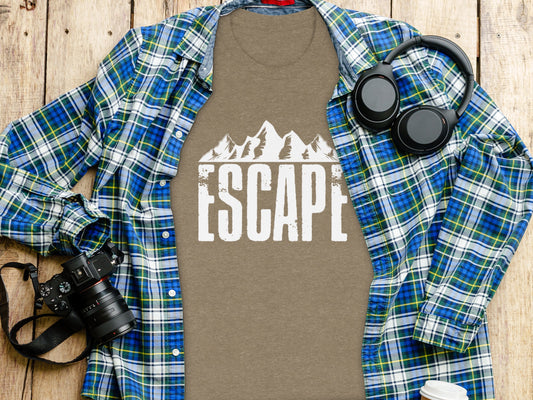 Escape Into The Mountains Outdoor Adventure Design T-Shirt T-Shirt - Outdoor & Adventure Collection - Mile Marker 16 Gear by Cloud 16 Clothing Co.
