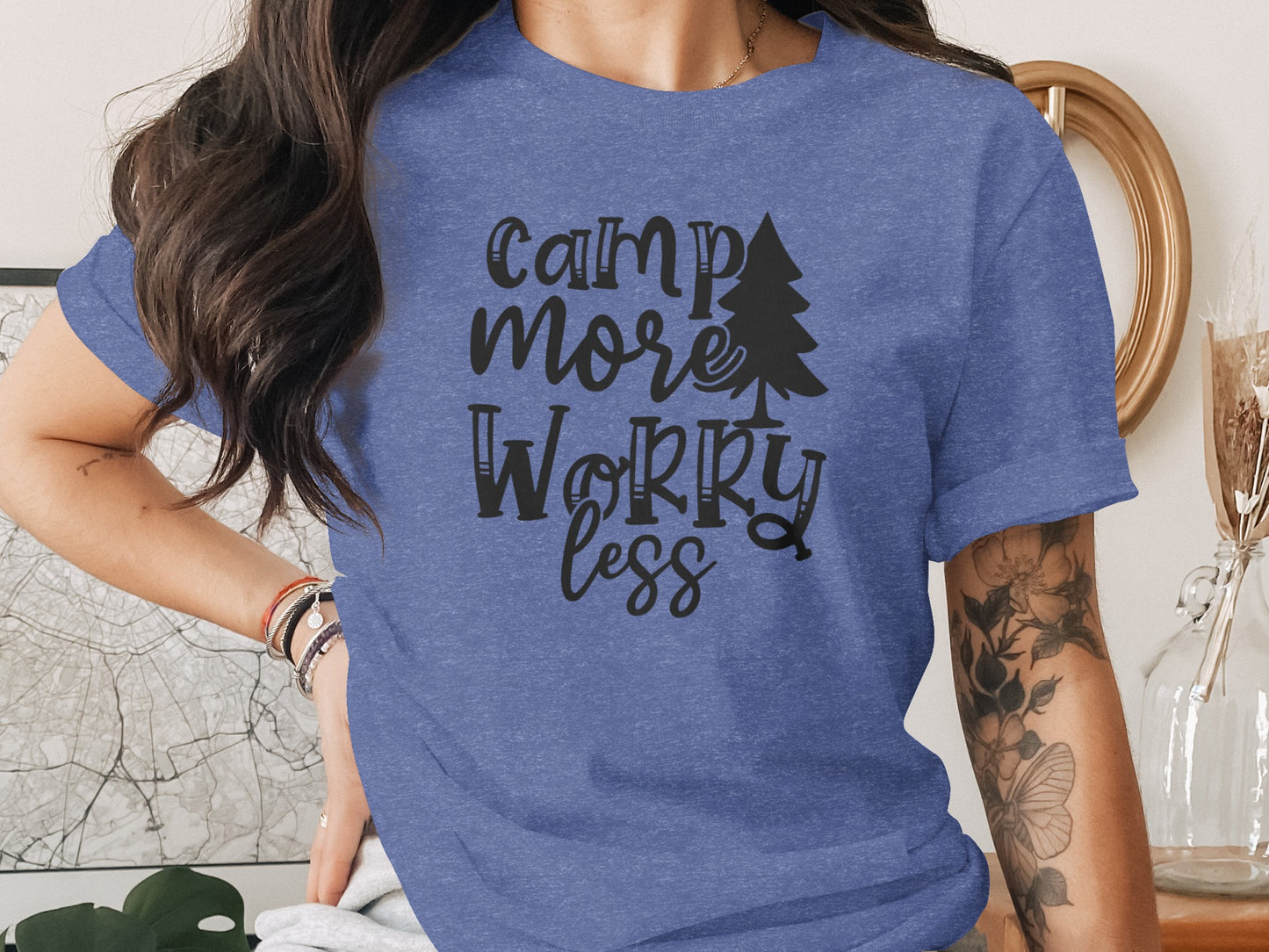 Camp More Worry Less Outdoors Adventure Graphic T-Shirt T-Shirt - Outdoor & Adventure Collection - Mile Marker 16 Gear by Cloud 16 Clothing Co.