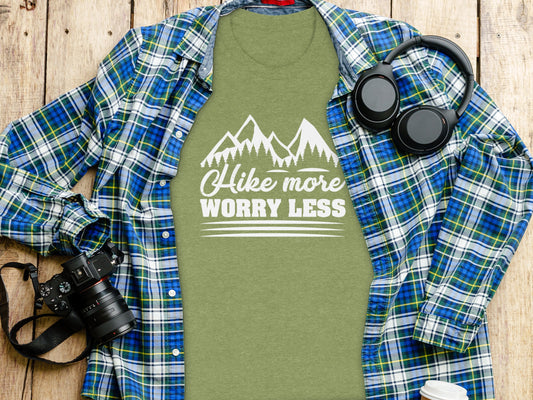 Hike More Worry Less Mountain Graphic Adventure T-Shirt T-Shirt - Outdoor & Adventure Collection - Mile Marker 16 Gear by Cloud 16 Clothing Co.