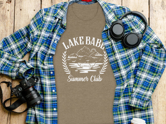 Lake Babe Summer Club with Mountain T-Shirt T-Shirt - Outdoor & Adventure Collection - Mile Marker 16 Gear by Cloud 16 Clothing Co.